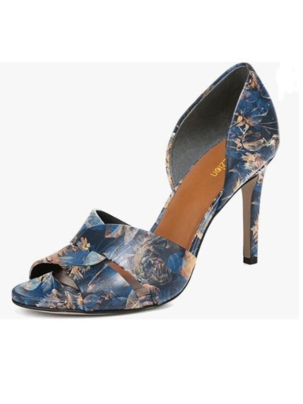 Pazzion Blue Floral Print Open Almond Toe High Heeled Two Pieces D'Orsay Pumps